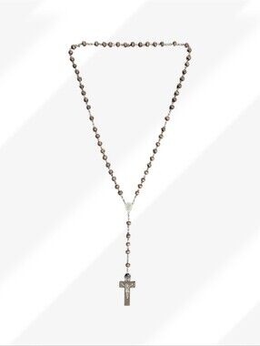 Rosary Pope John Paul II Crucifix Catholic Prayer Wood Beads Brown with Case